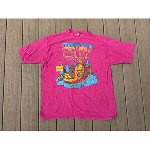 Vintage 80s Father's Day Fishin' Day Fishing Pink T-Shirt Size Large USA